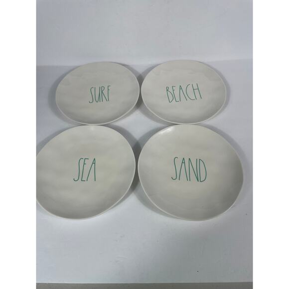 rea dunn Other - Lot Of 4 Rae Dunn Plates Beach Sand Sea Surf White With Green Blue